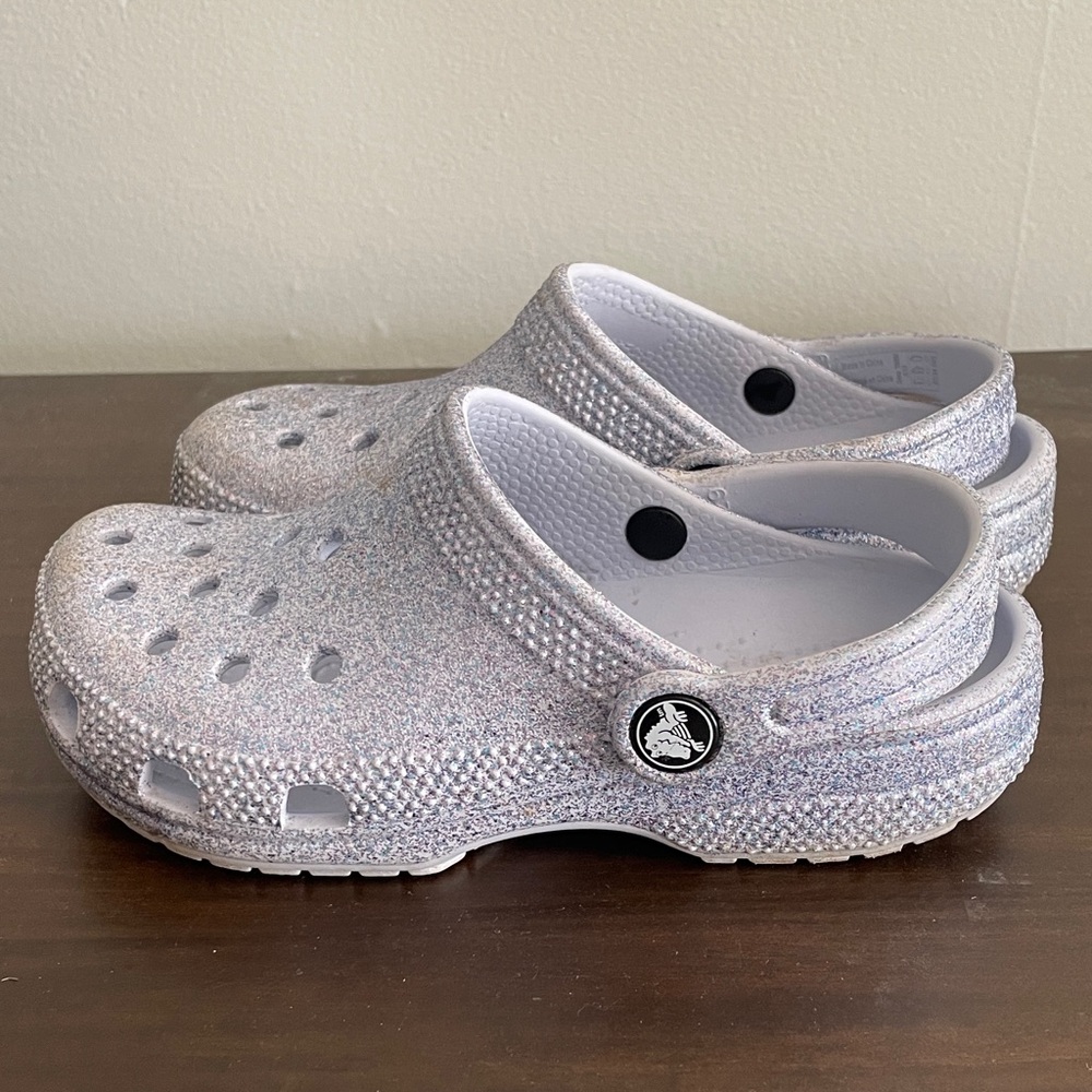CROCS Kids Bluish Silver Glitter Shoes (size 13) - Picture 4 of 9